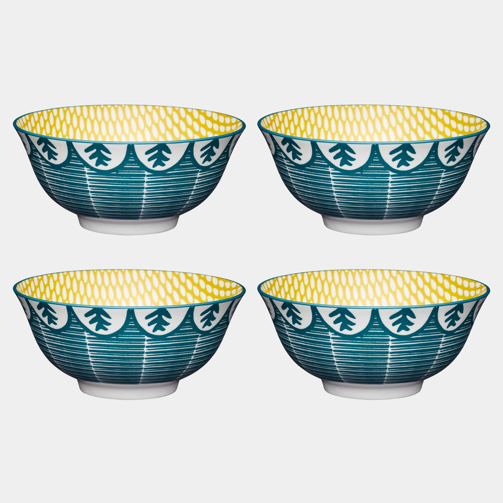 Mikasa Blue & Yellow Leaf - Bowls, Set of 4
