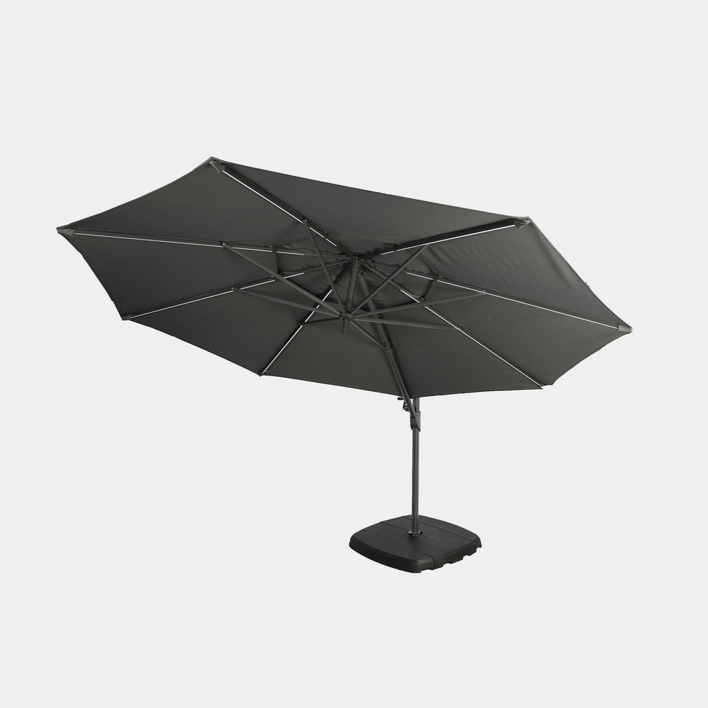 St Tropez - 3.3m Round Parasol in Grey With LED Lights, Cover & Base