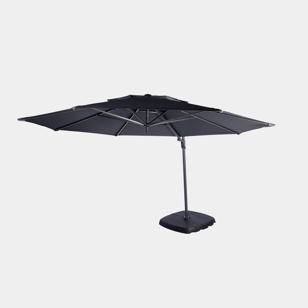 St Tropez - 3.3m Round Parasol in Grey With LED Lights, Cover & Base