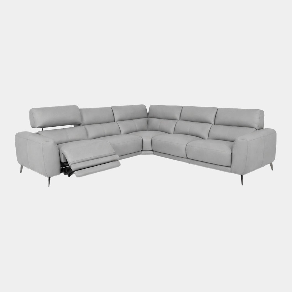 Portland - Large Corner Group Power Recliner Sofa, Leather Light-Grey - NWS-516E