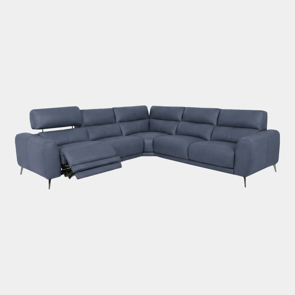 Portland - Large Corner Group Power Recliner Sofa, Leather Ocean Blue - NWS-518E
