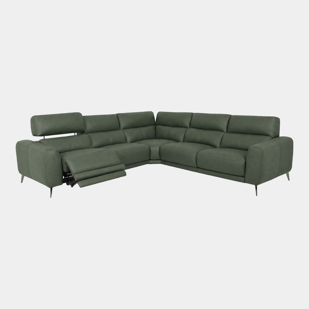 Portland - Large Corner Group Power Recliner Sofa, Leather Olive Green - NWS-532E