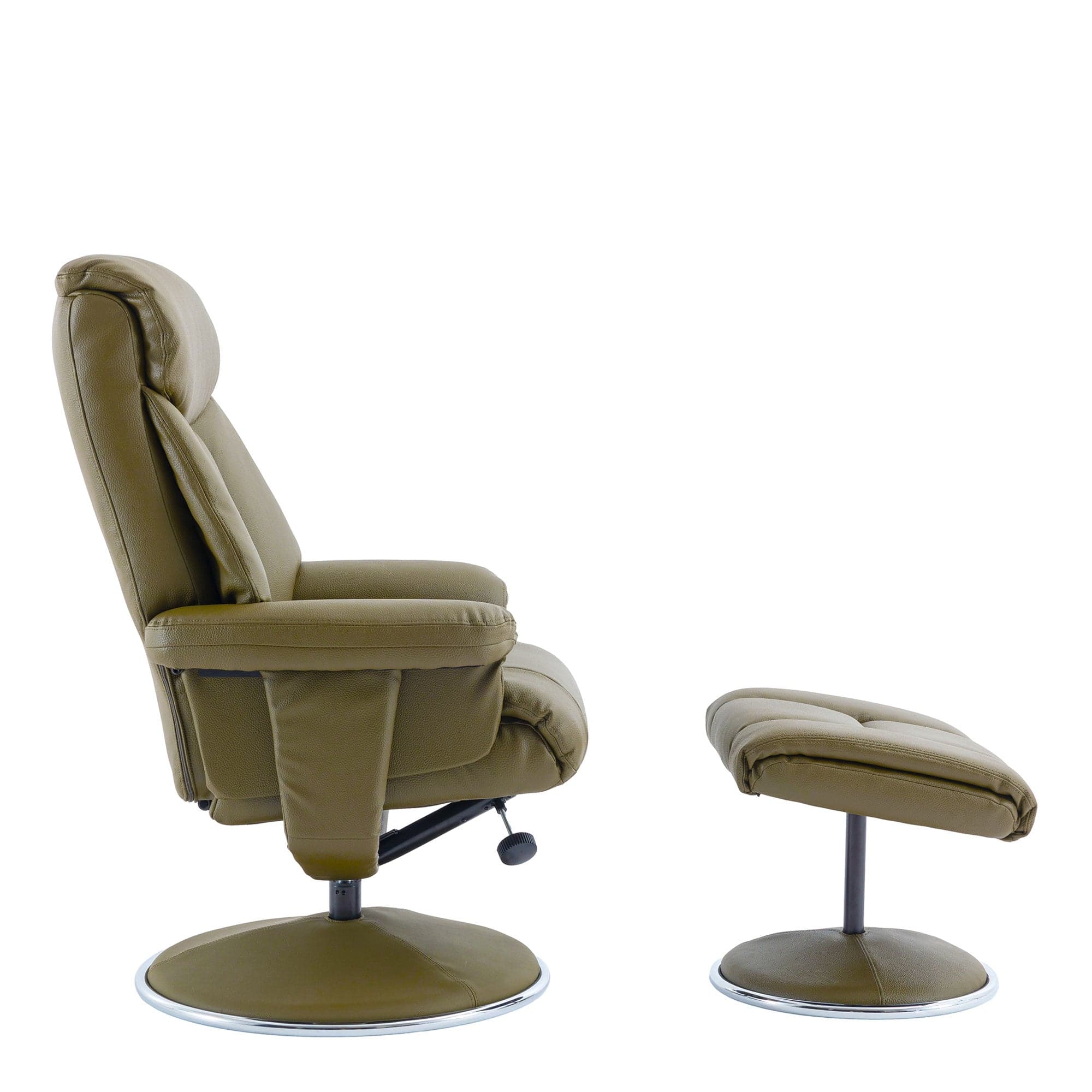 Orion - Swivel Chair & Stool In Plush PU Olive Green