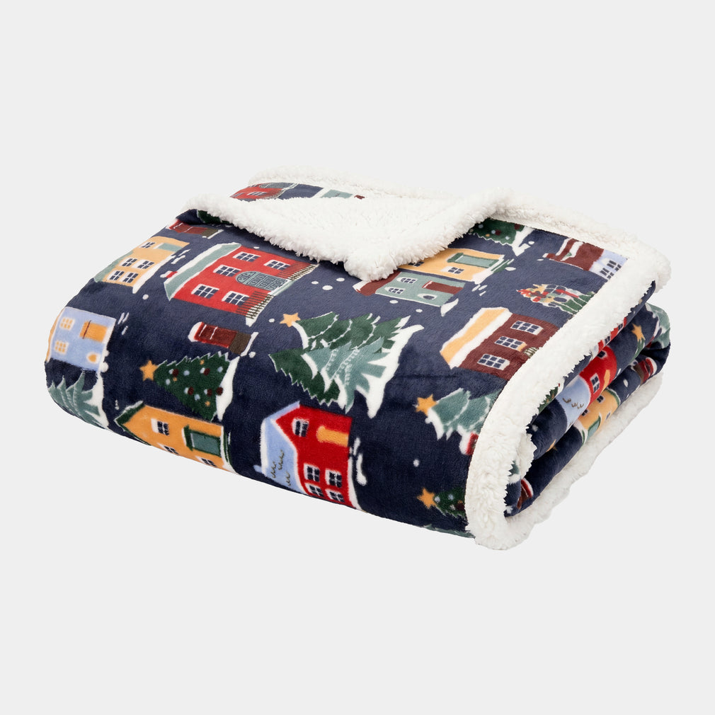 Christmas Houses Navy - Throw 130x170cm