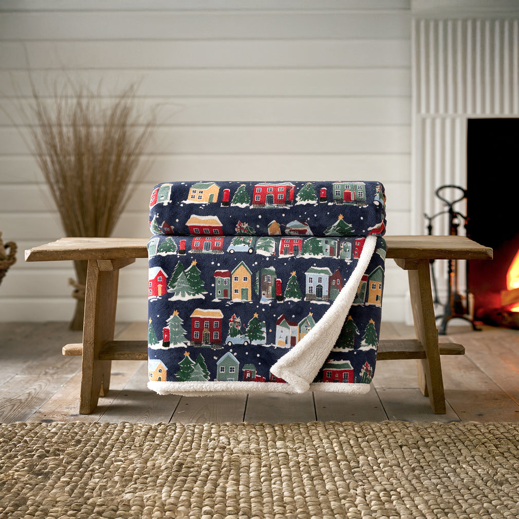 Christmas Houses Navy - Throw 130x170cm