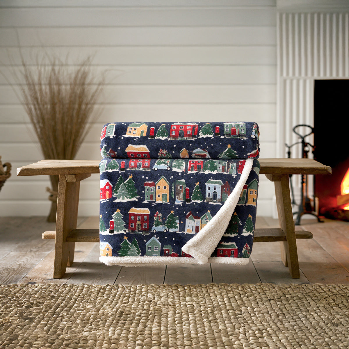 Christmas Houses Navy - Throw 130x170cm