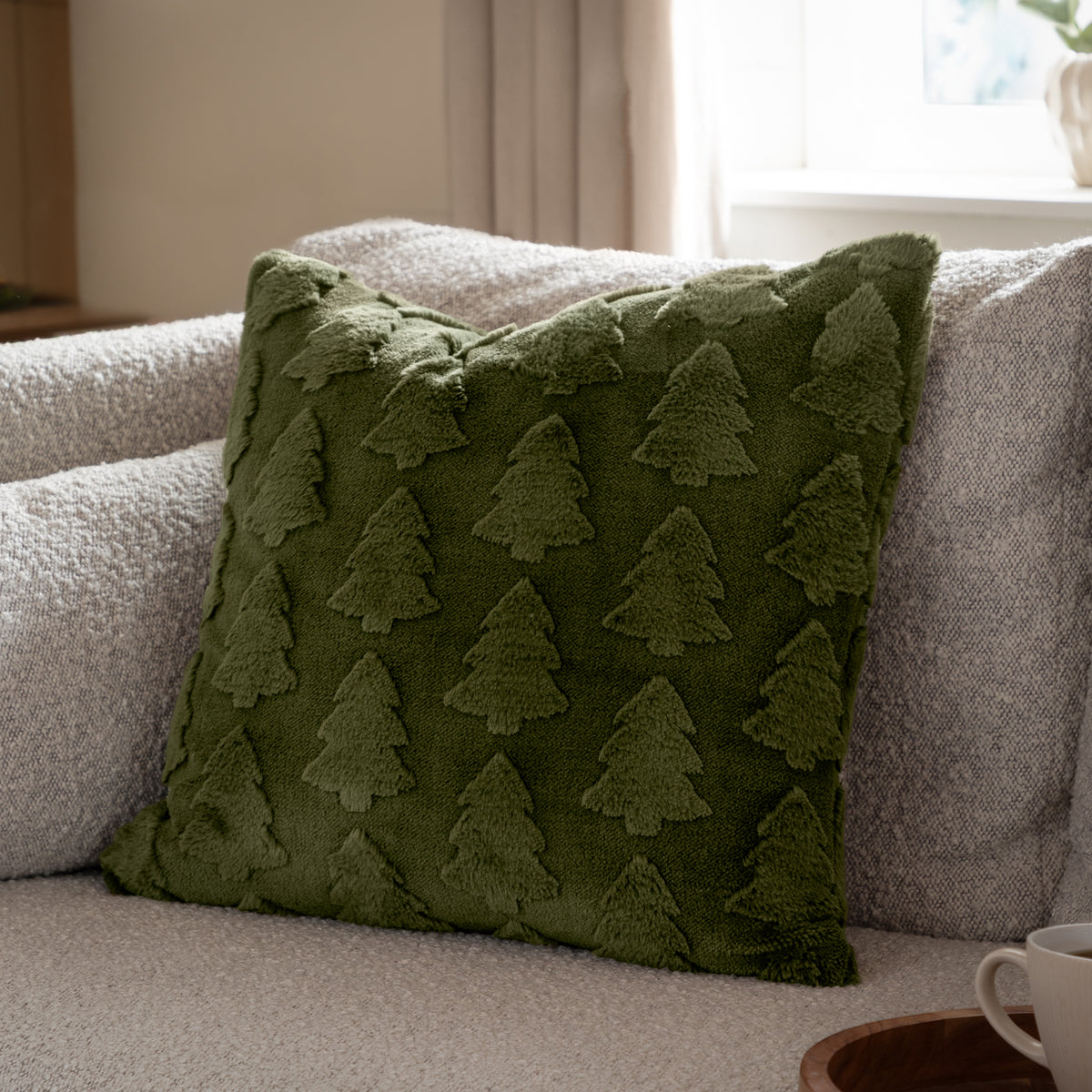 Christmas Trees Faux Fur - Forest Green Cushion 50x50cm