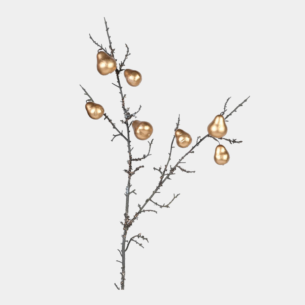 Gold Pears Christmas Stem - Decorative Festive Floral Spray