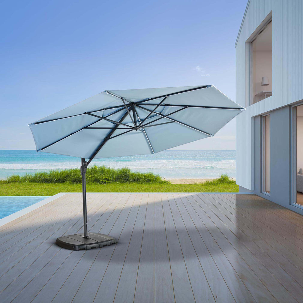 St Tropez - 3.3m Garden Parasol With Base & LED Lights, Duck Egg Blue