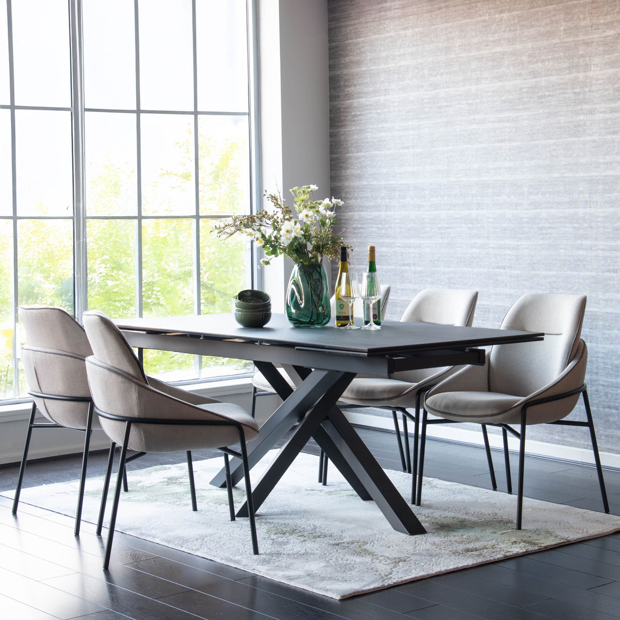 Pescara - Ceramic Extending Dining Table & 6 Dining Chairs, Set