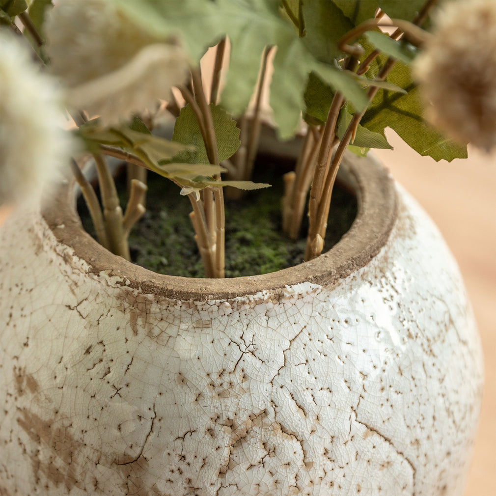 Artificial Pom Pom Bouquet in Vase - Luxury Faux Flower Arrangement