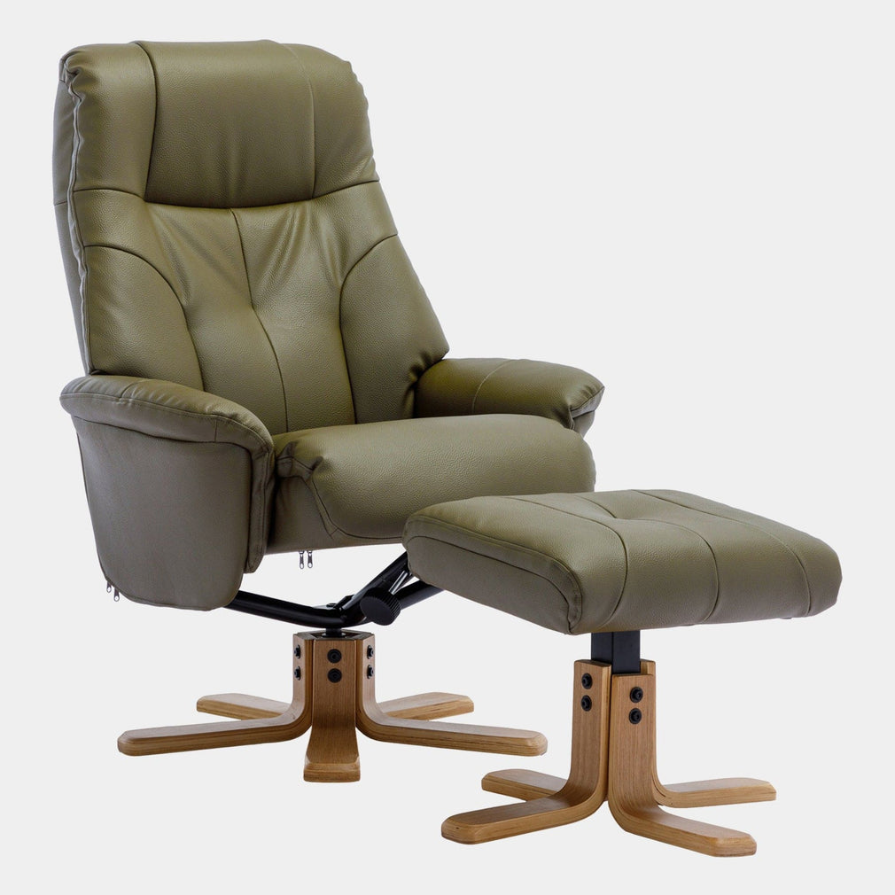 Quebec - Swivel Chair & Stool, Leather Effect Plush Olive Green