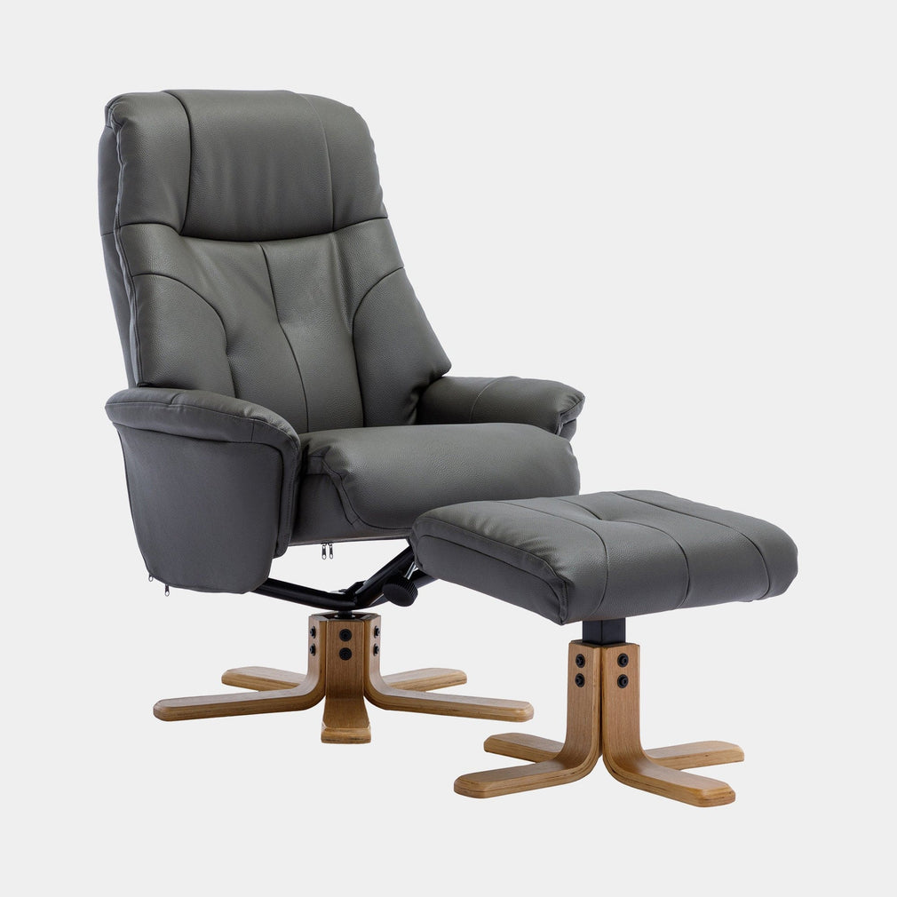 Quebec - Swivel Chair & Stool In Leather Effect Plush Cinder