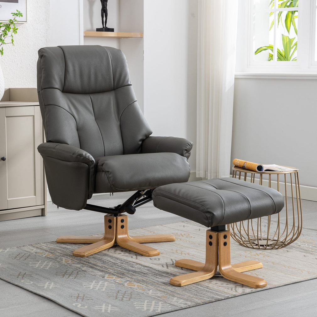Quebec - Swivel Chair & Stool In Leather Effect Plush Cinder