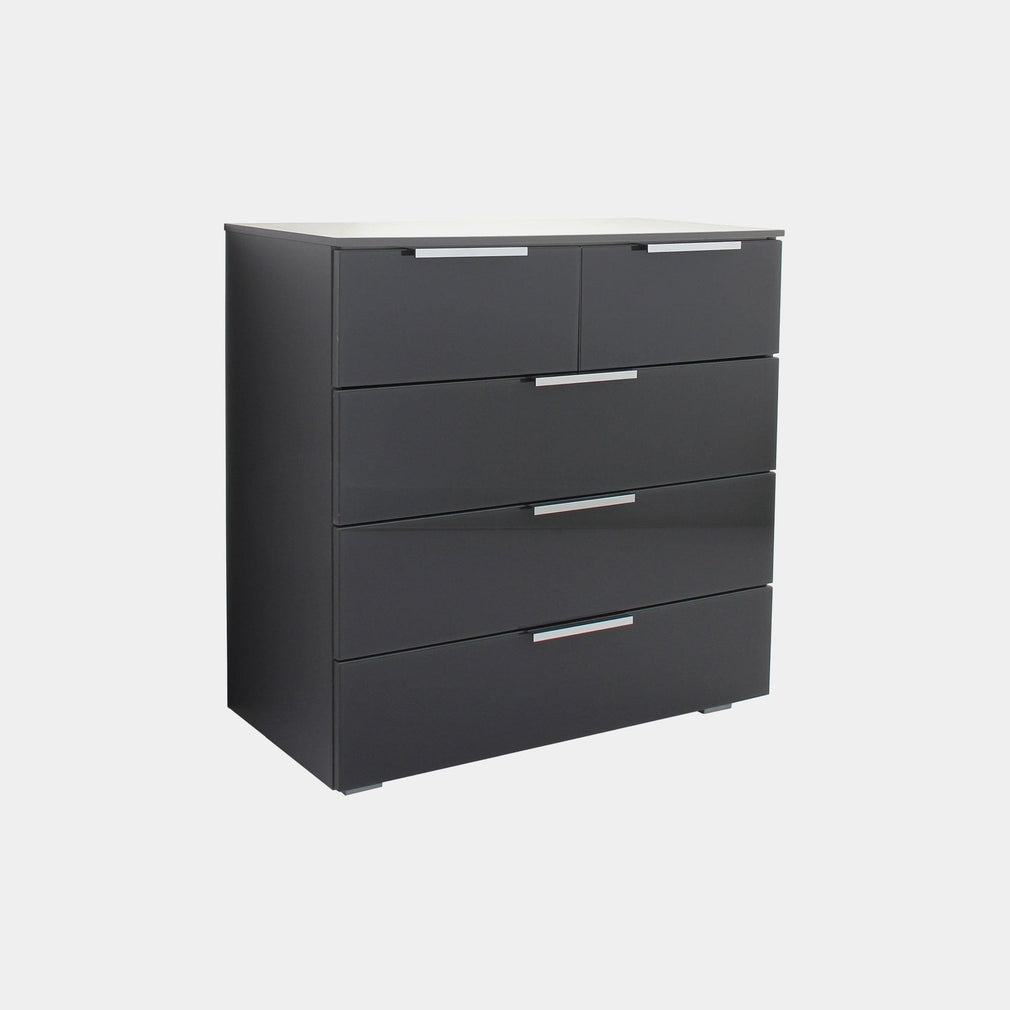 Strada - 5 Drawer Chest Graphite Basalt Glass