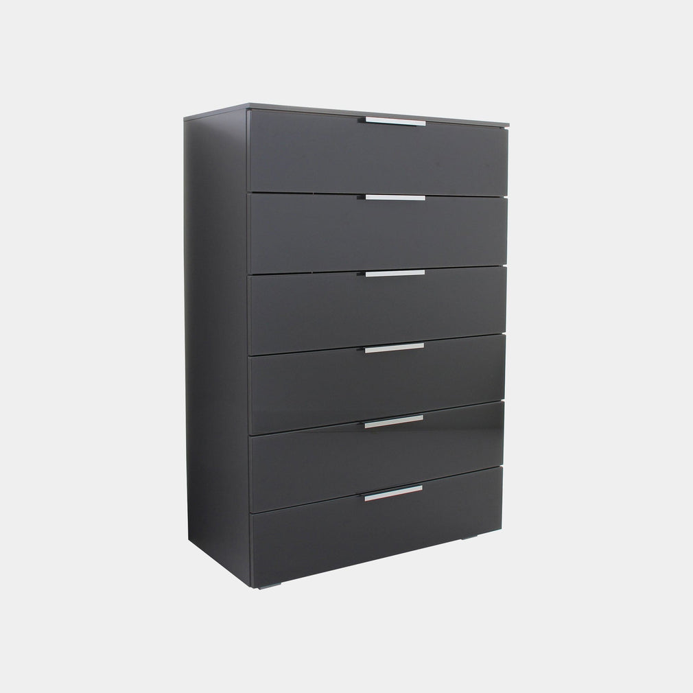 Strada - 80cm 6 Drawer Chest Graphite Basalt Glass