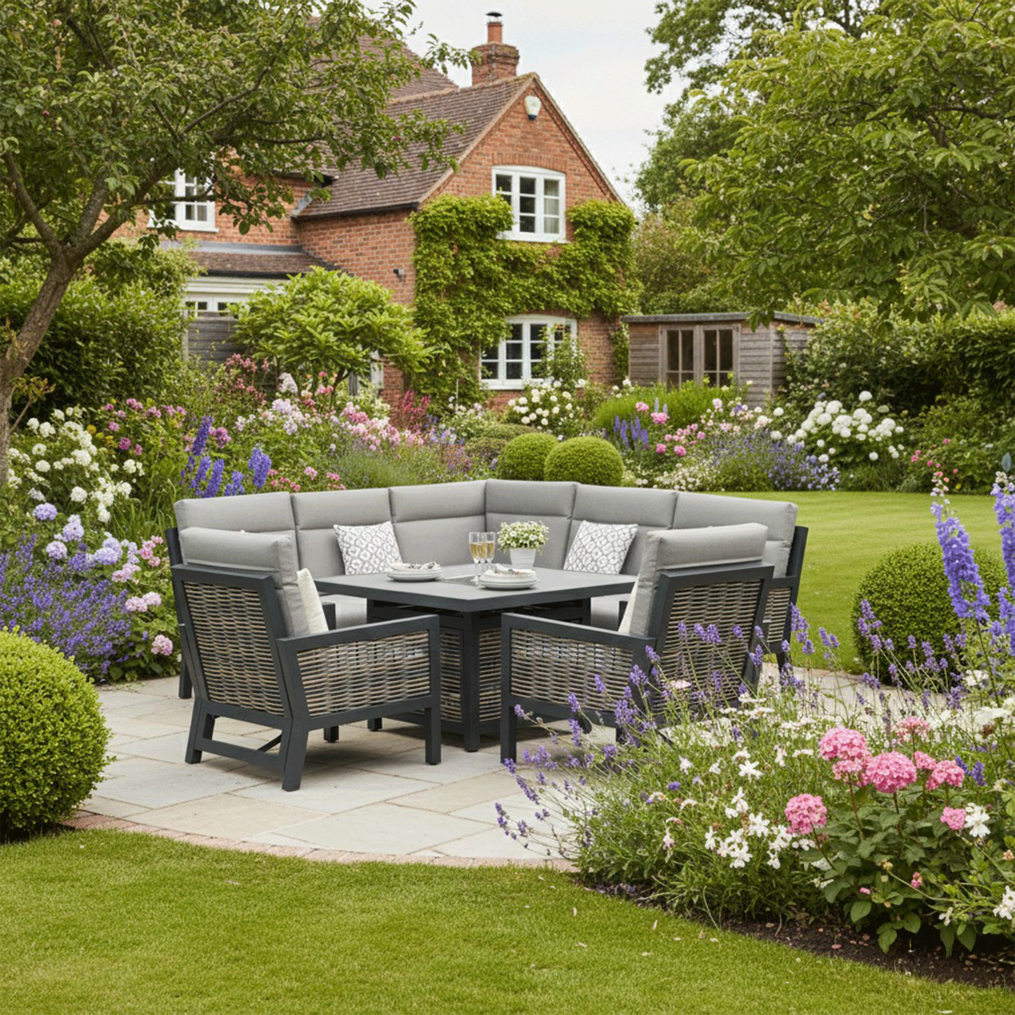 Key Largo - Corner Garden Dining Set With Firepit & High Backs