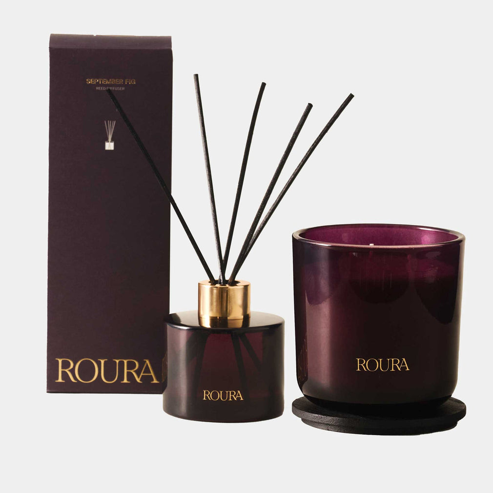 Roura September - Fig, Cypress & Almond Reed Candle & Reed Diffuser Set