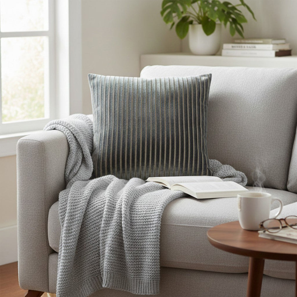 Savoy Stripe Velvet - Charcoal Cushion 50x50cm