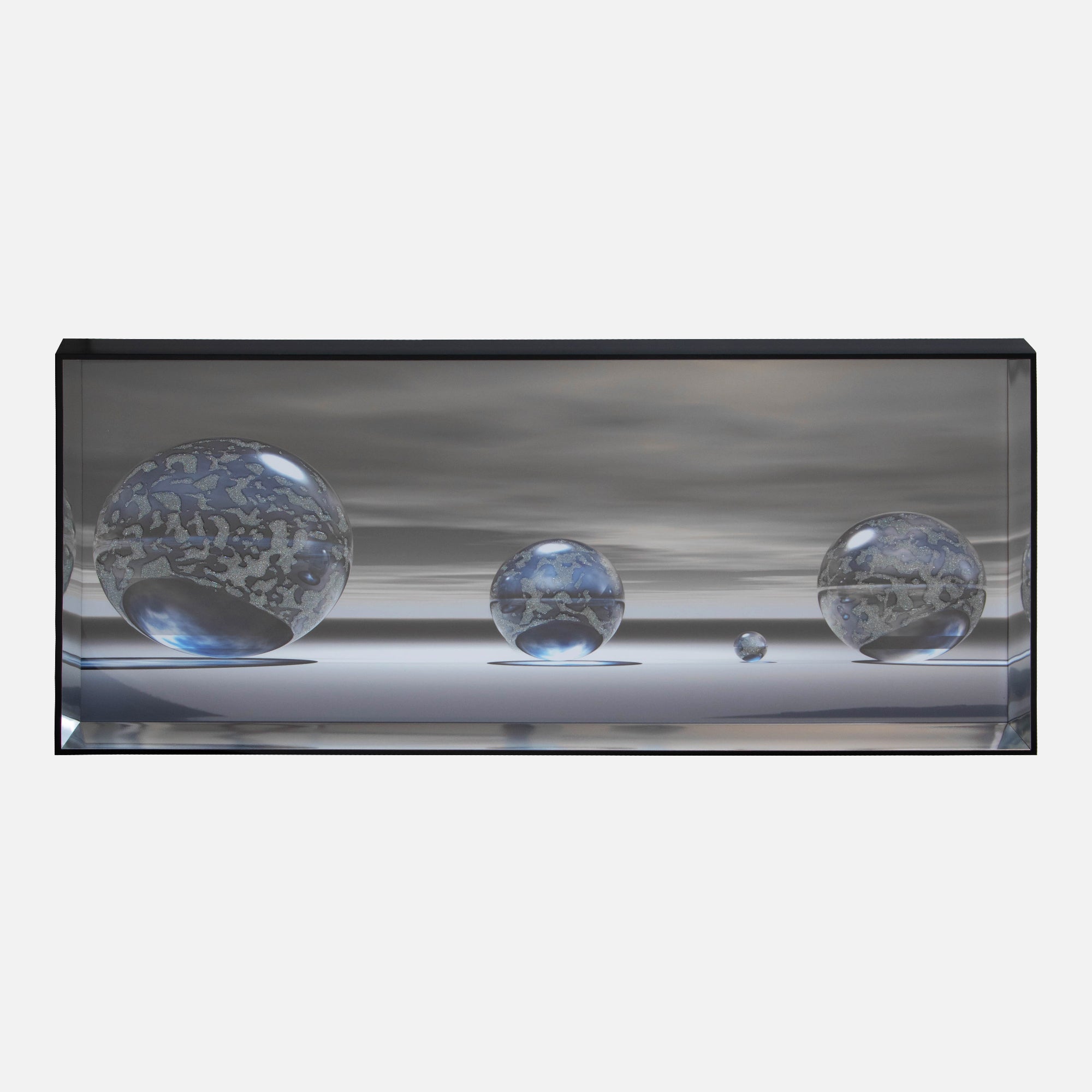 Silver Spheres - Framed Liquid Wall Art