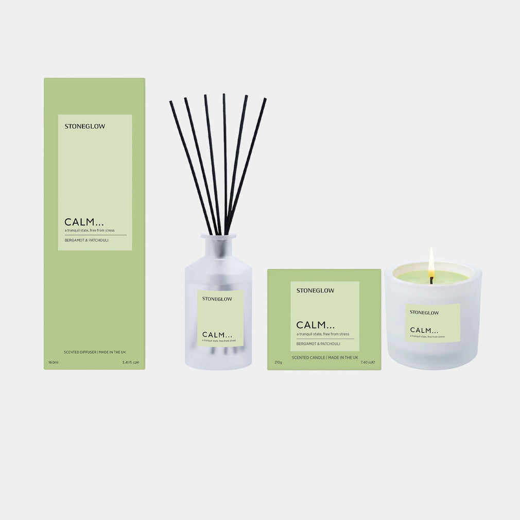 Stoneglow Affirmations - Calm Reed Diffuser & Scented Candle, Set Of 2