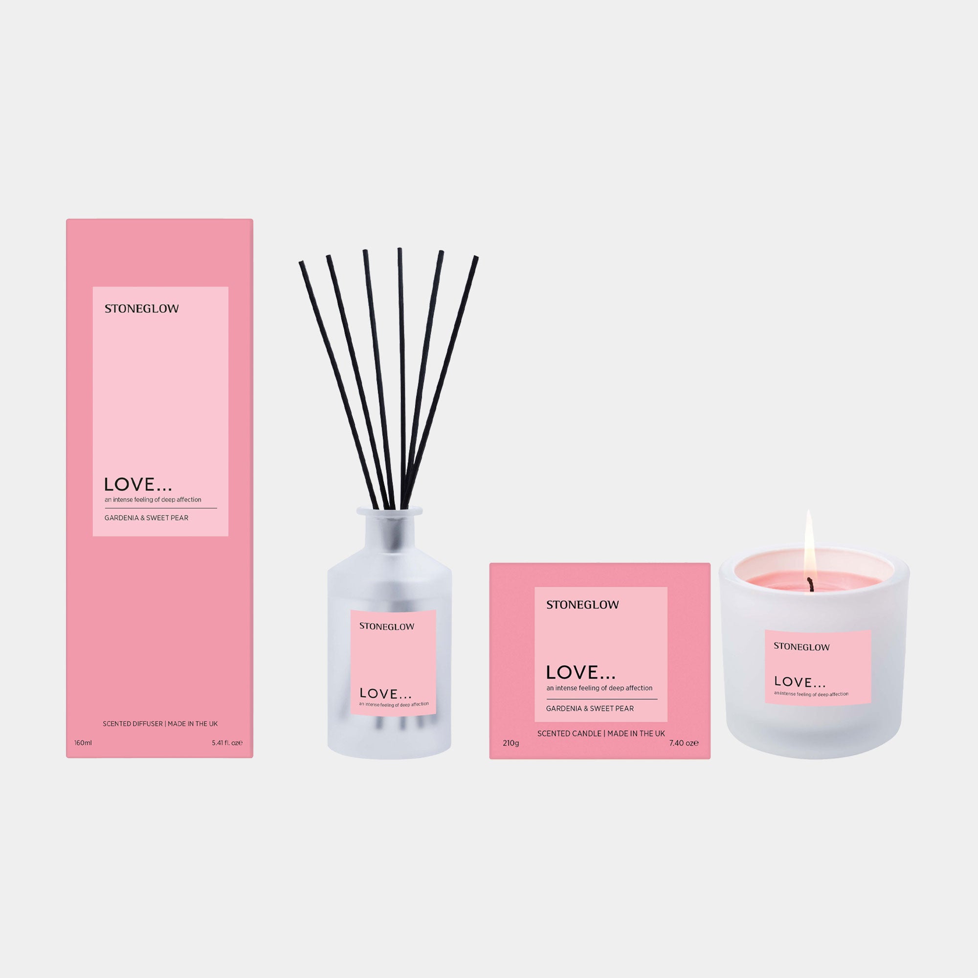 Stoneglow Affirmations - Love Reed Diffuser & Scented Candle, Set Of 2