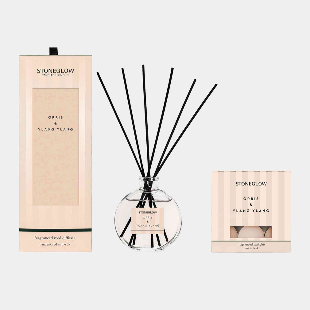 Stoneglow Modern Classics - Orris & Ylang Ylang Reed Diffuser & Tealight Candle Set
