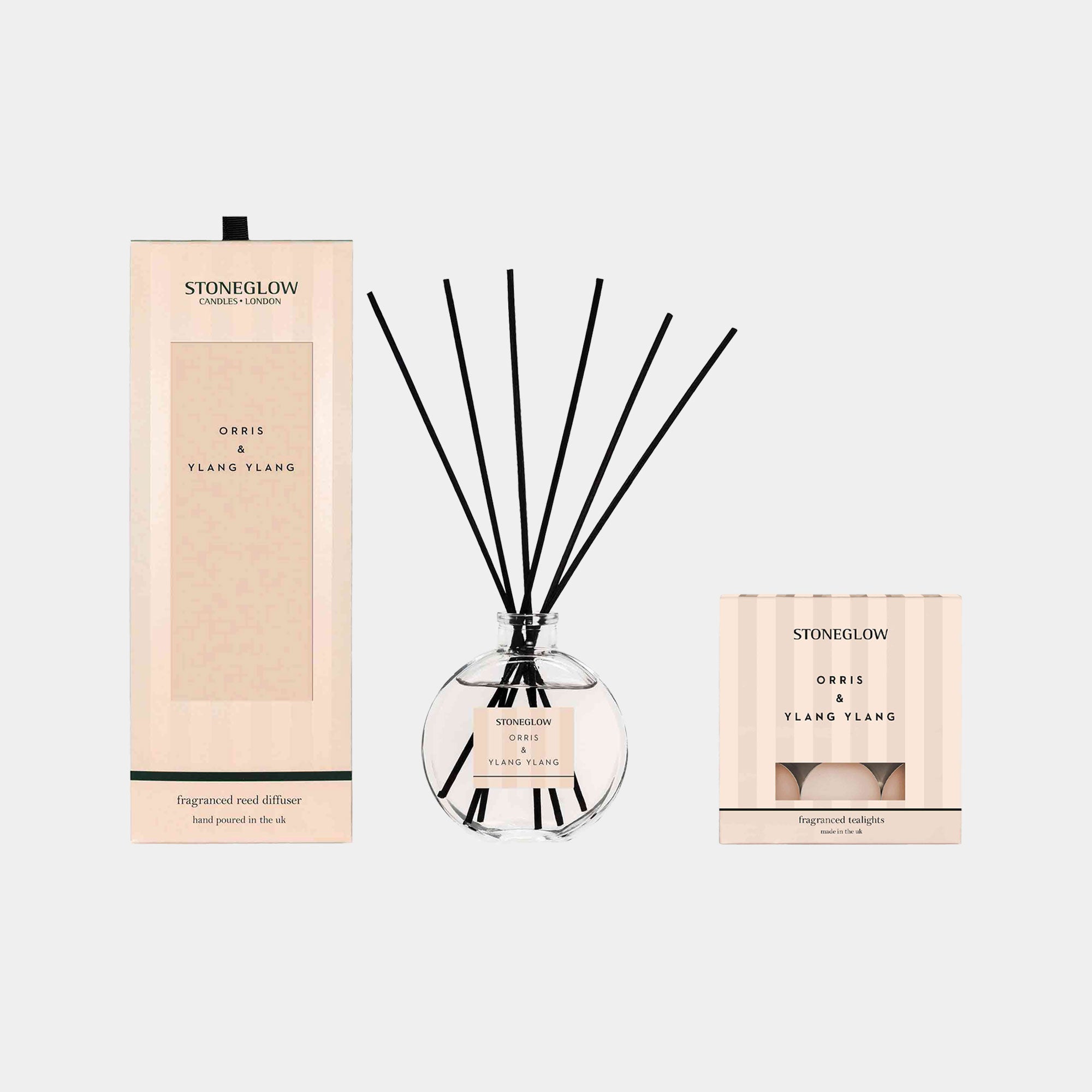 Stoneglow Modern Classics - Orris & Ylang Ylang Reed Diffuser & Tealights Set