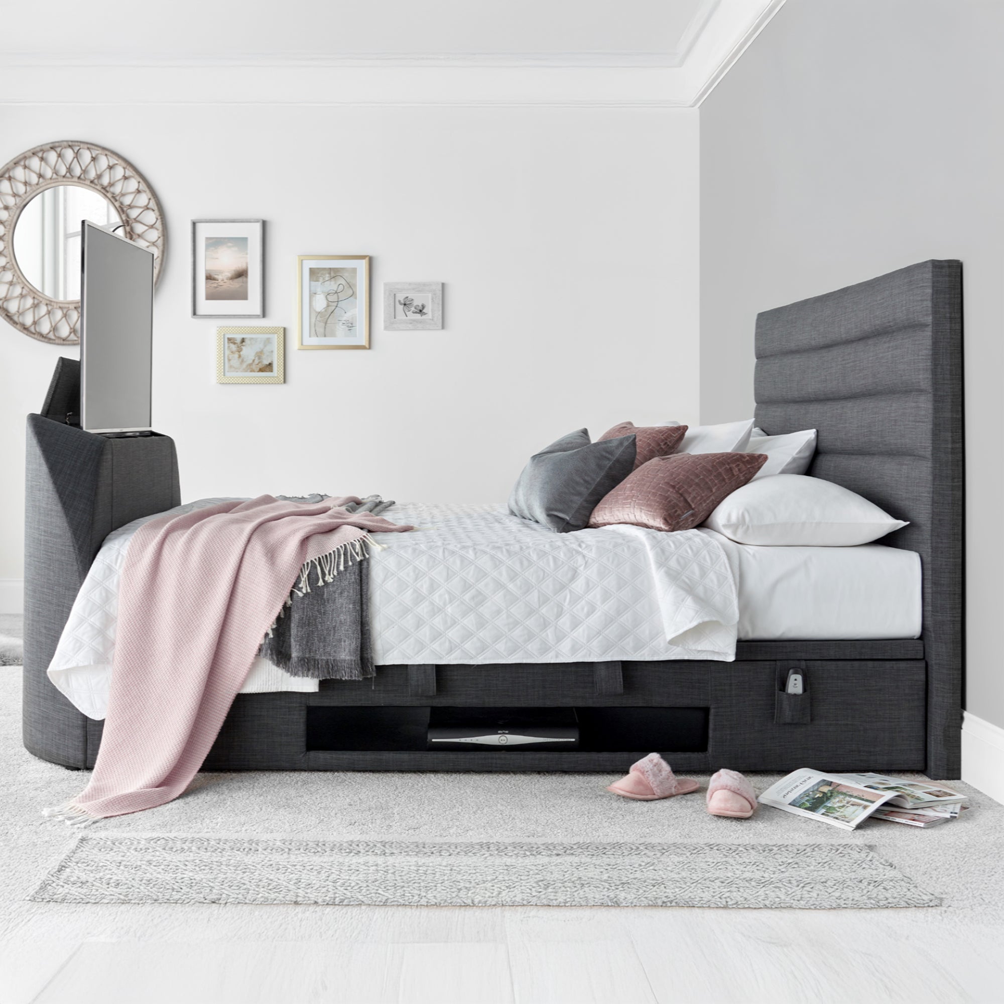 Logan - TV Bed, Ottoman Bed Frame Pendle Slate