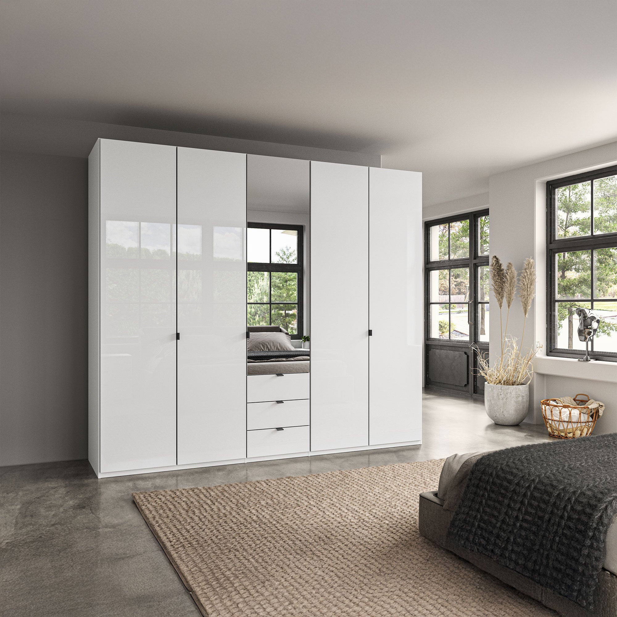 Florida - 5 Door Combi Mirrored Wardrobe