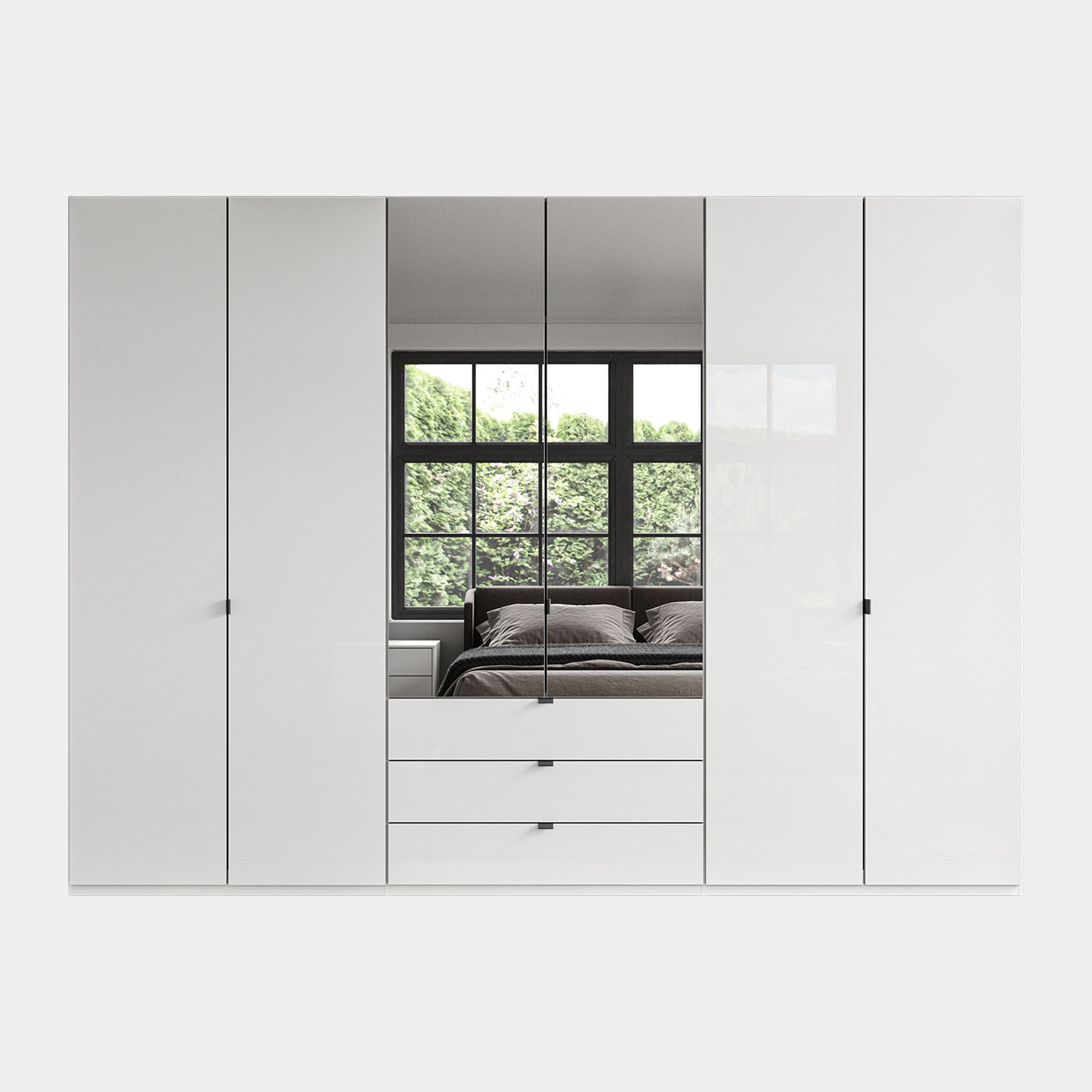 Florida - 6 Door Combi Mirrored Wardrobe White