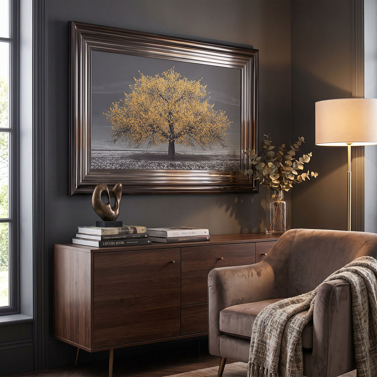 The Cherry Tree Ochre - Framed Liquid Wall Art