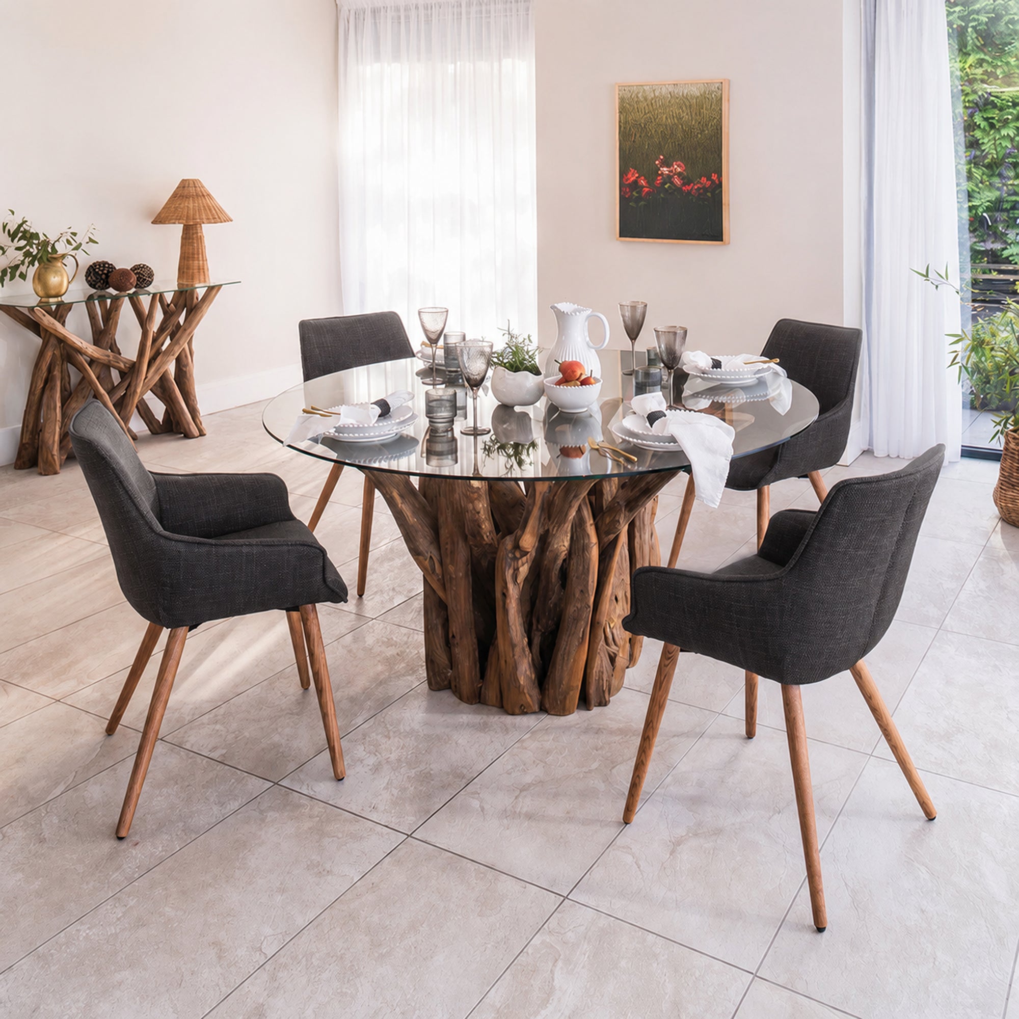 Twiggy - 130cm Round Dining Table & 4 Twiggy Chairs, Grey