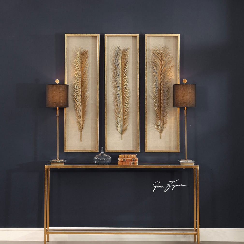 Palma Gold Leaf - Framed Wall Art, Set of 3