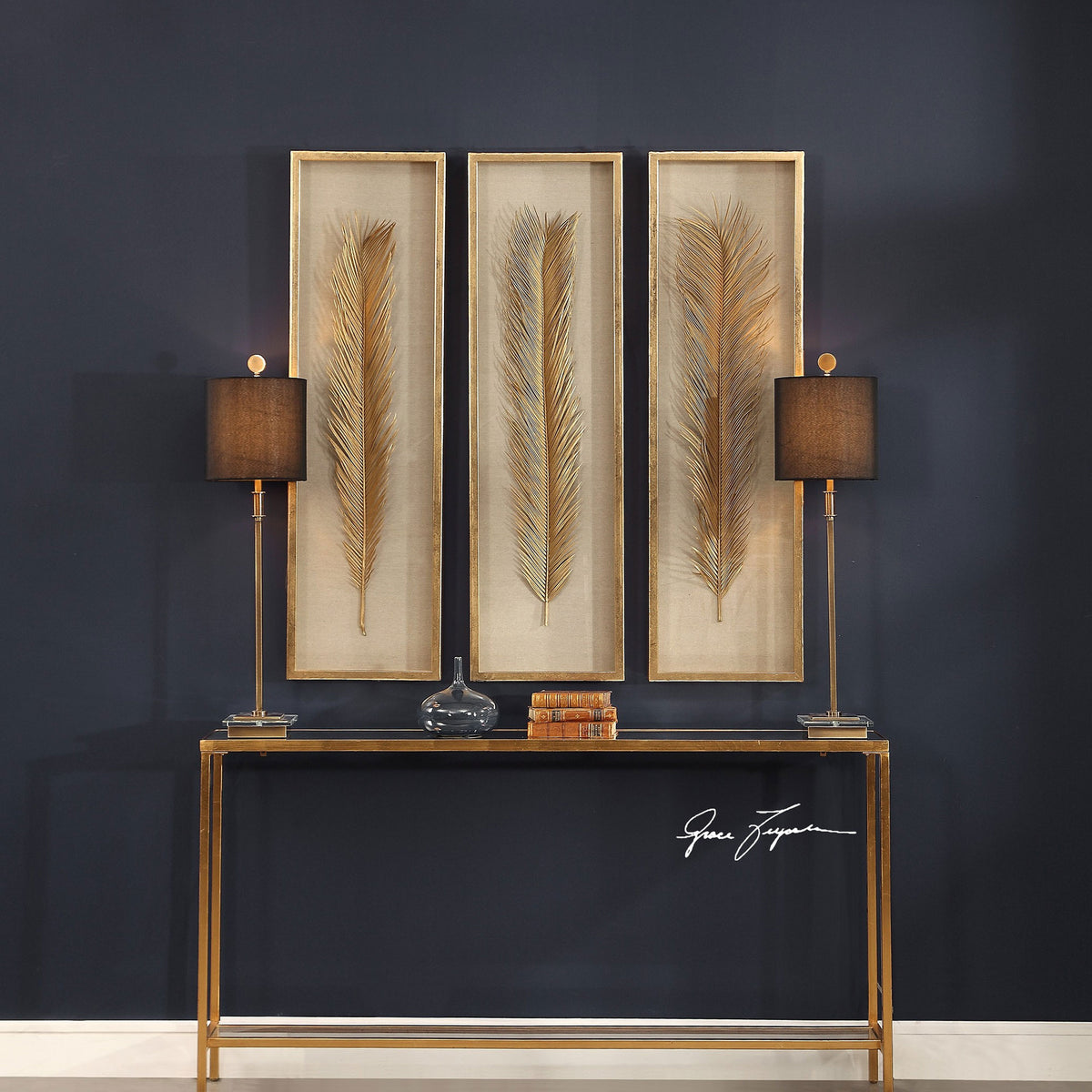 Palma Gold Leaf - Framed Wall Art, Set of 3