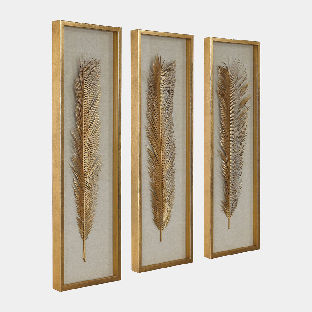 Palma Gold Leaf - Framed Wall Art, Set of 3