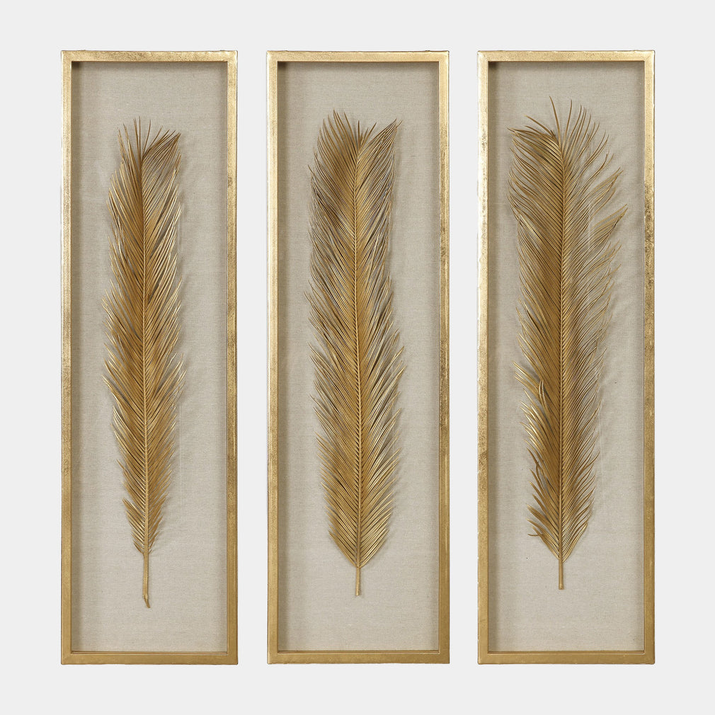Palma Gold Leaf - Framed Wall Art, Set of 3