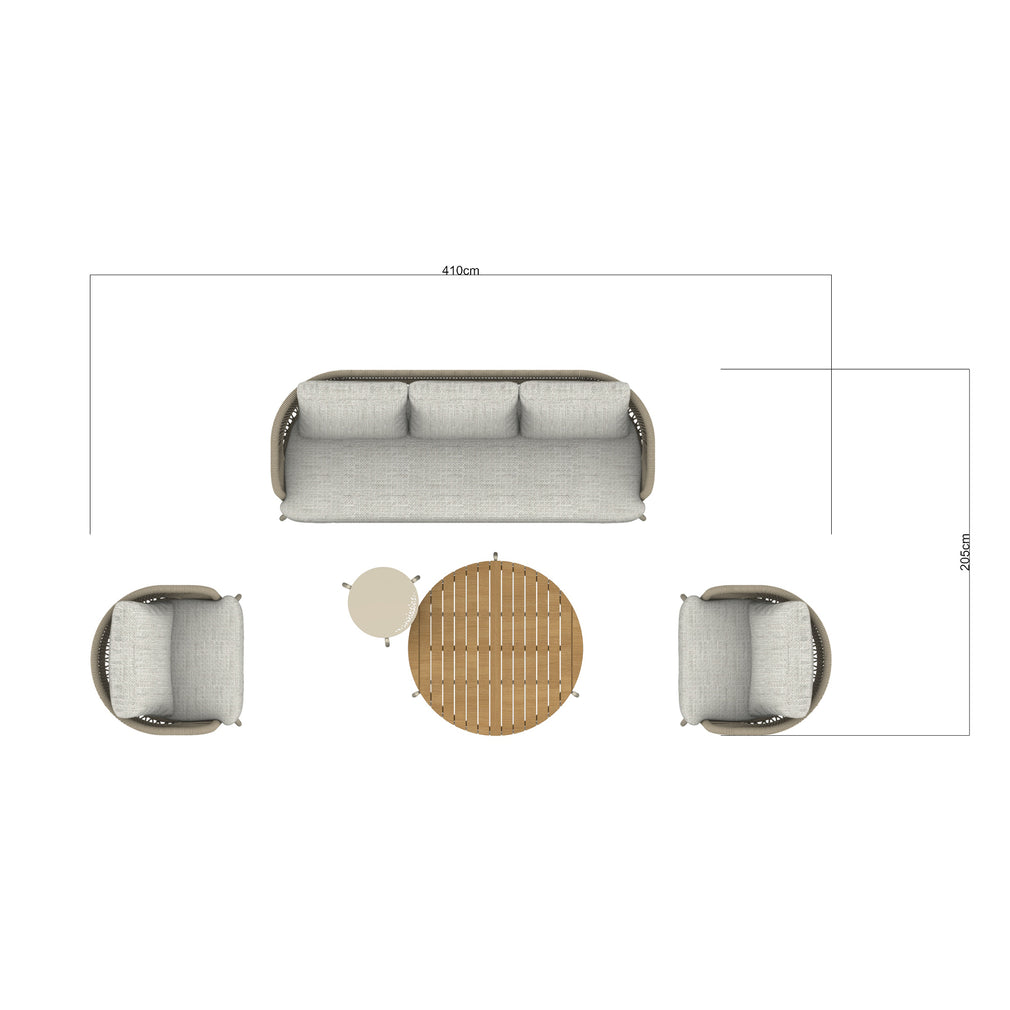 Mauritius - 3 Seat Garden Sofa Set, Champagne Aluminium & Rope Weave Effect