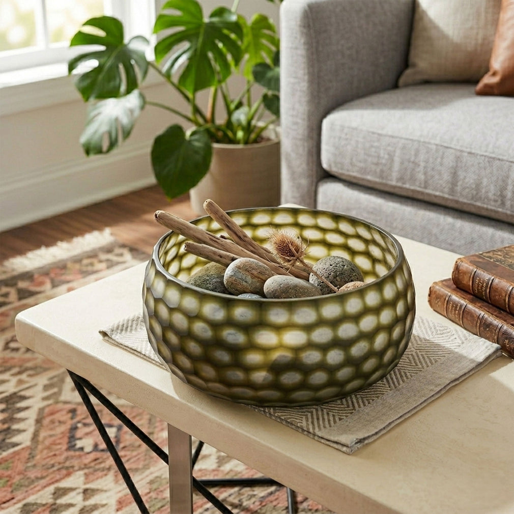 Olive Cut - Decorative Bowl, Green Glass