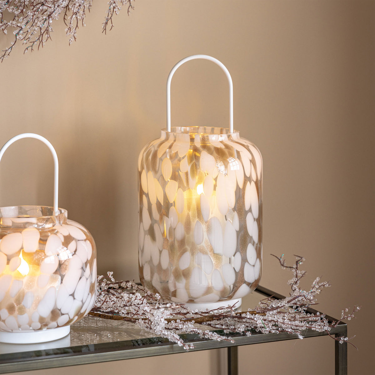 Aurelia - Candle Lantern, White & Gold Confetti, Large