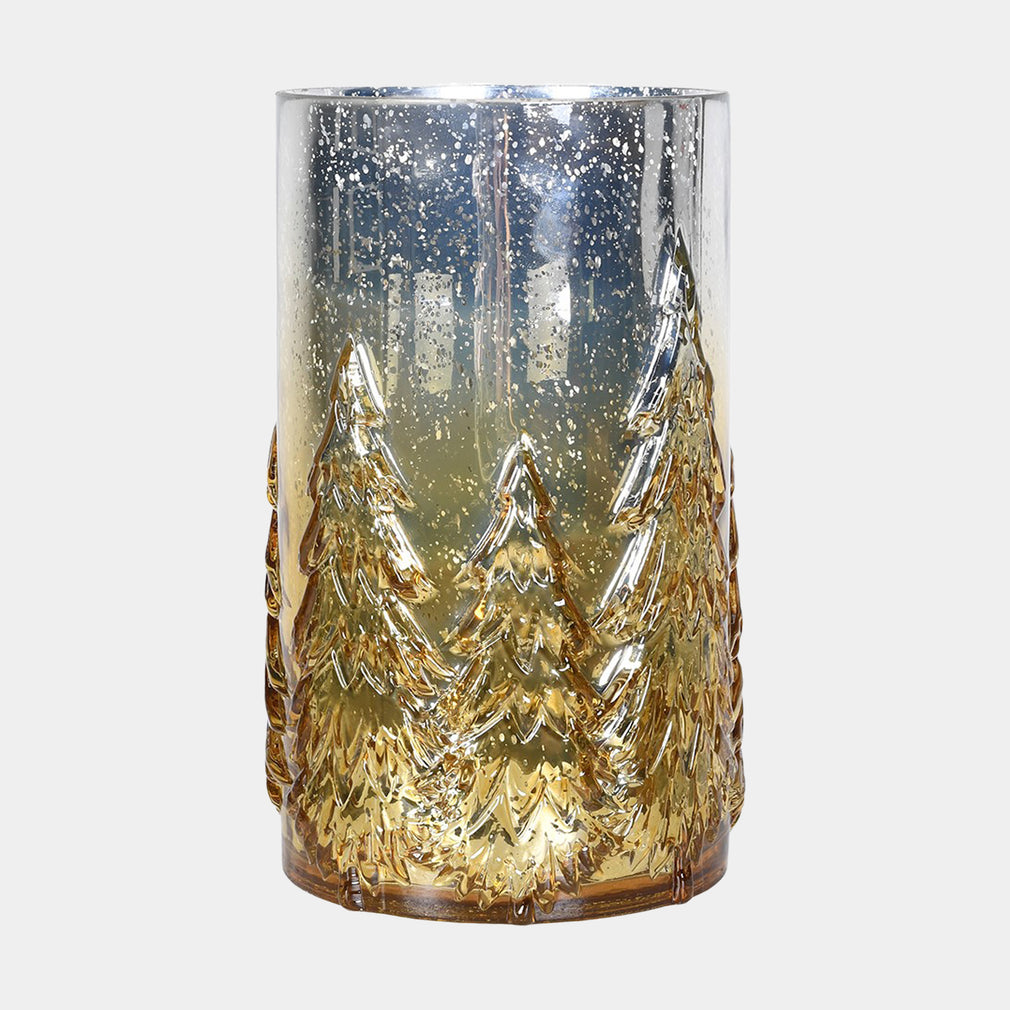 Gold Fir Christmas Candle Holder - Glass Christmas Tree Hurricane