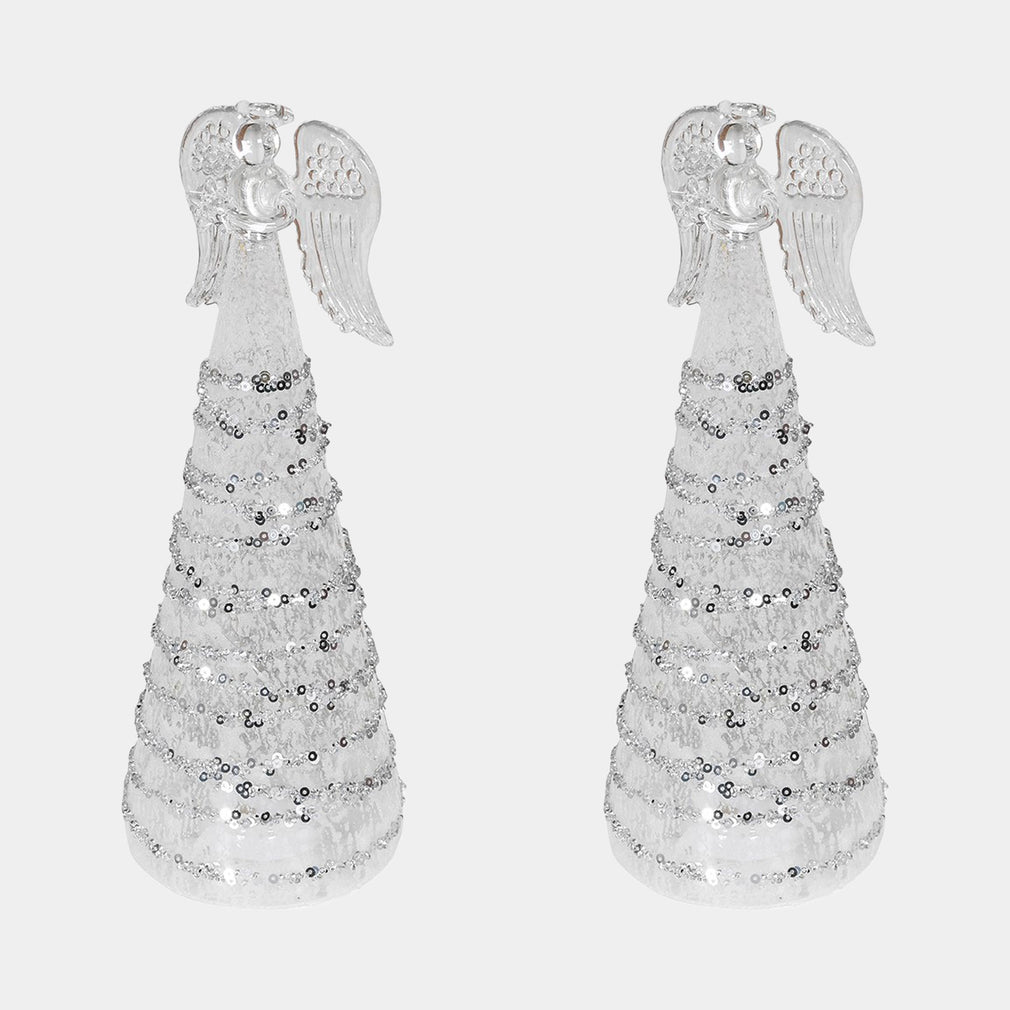 Silver Angel Christmas Ornaments - Set of 2 Festive Decorations