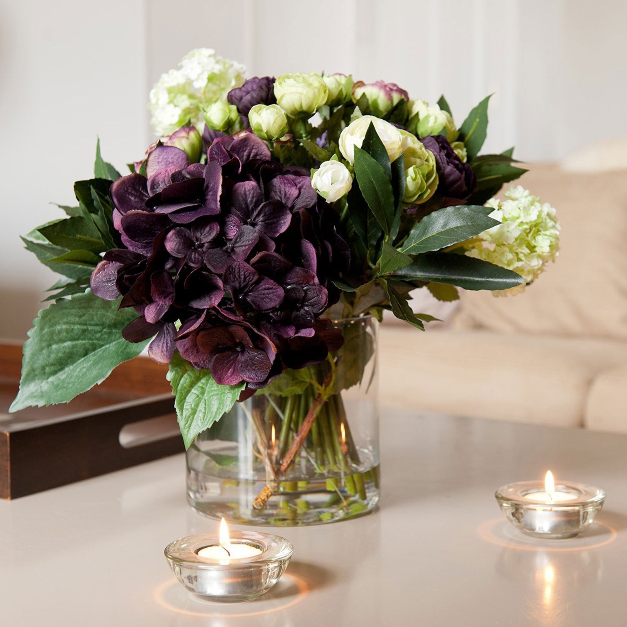 Bouquet - Midnight Plum Hydrangea & Glass Vase