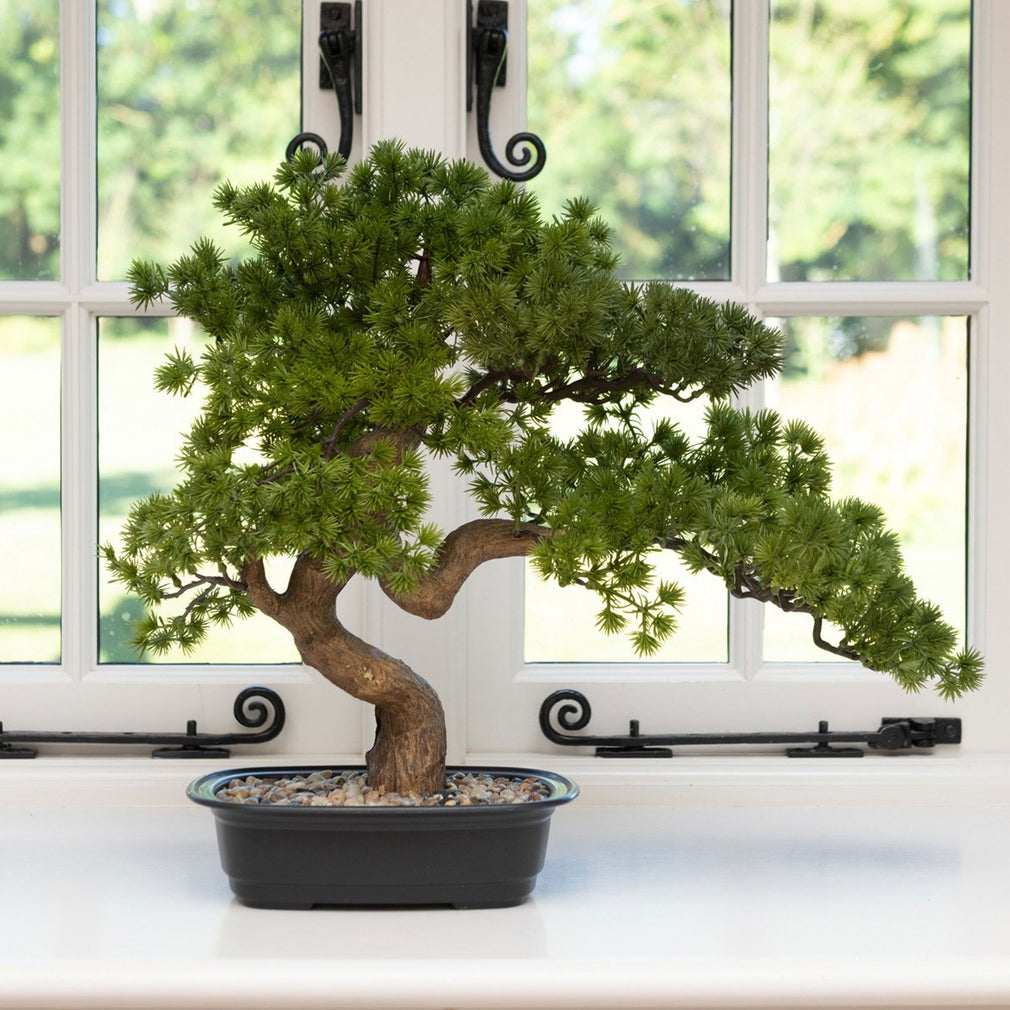 Artificial Potted Plant - Pine Bonsai Tree in Black Pot
