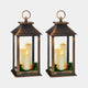 Bronze LED Christmas Lanterns & Flickering Candles - Set of 2 Indoor Festive Decorations