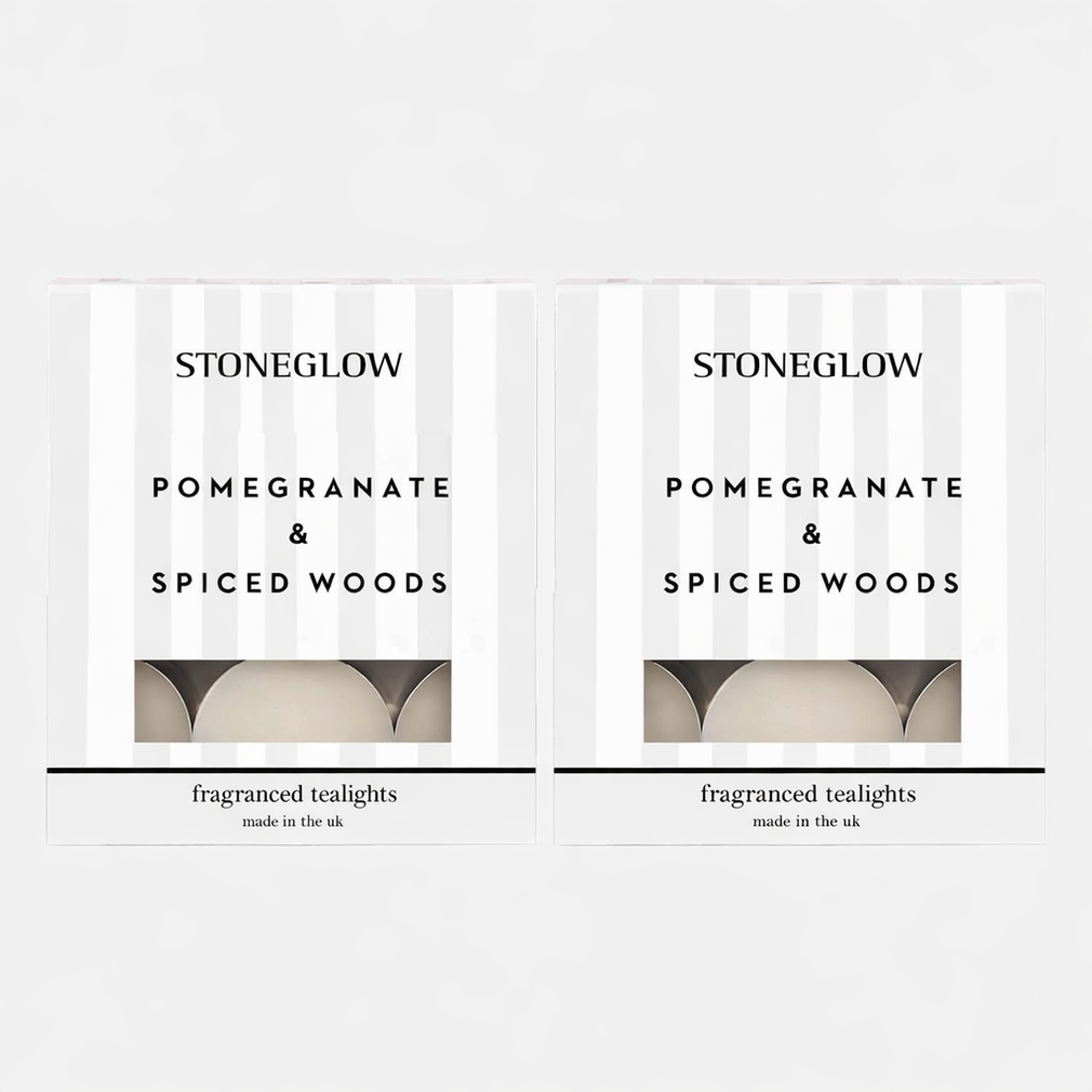 Stoneglow Modern Classics - Pomegranate & Spiced Woods Tealights, Set of 2