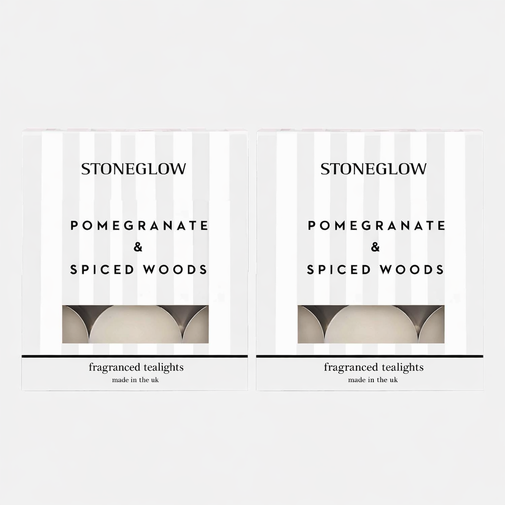 Stoneglow Modern Classics - Pomegranate & Spiced Woods Tealights, Set of 2
