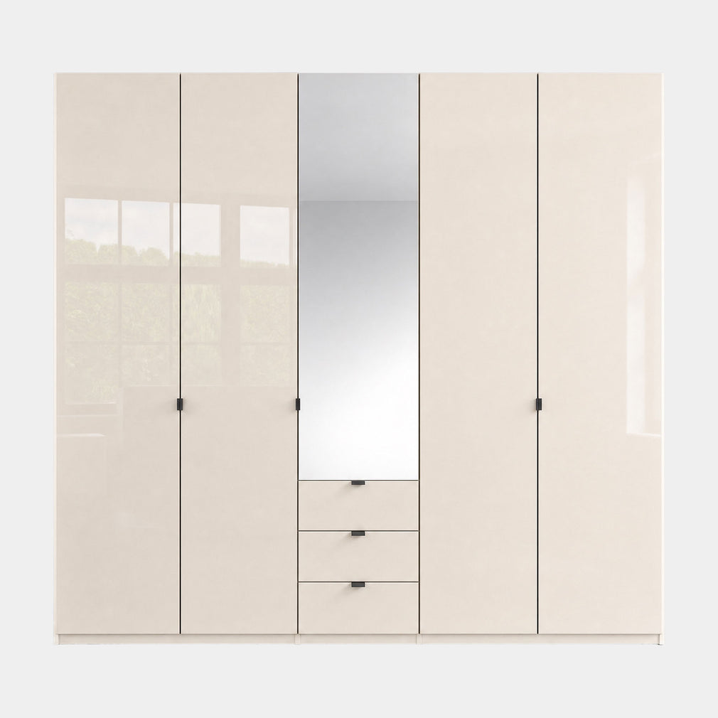 Florida - 5 Door Combi Mirrored Wardrobe Champagne 3 Drawers