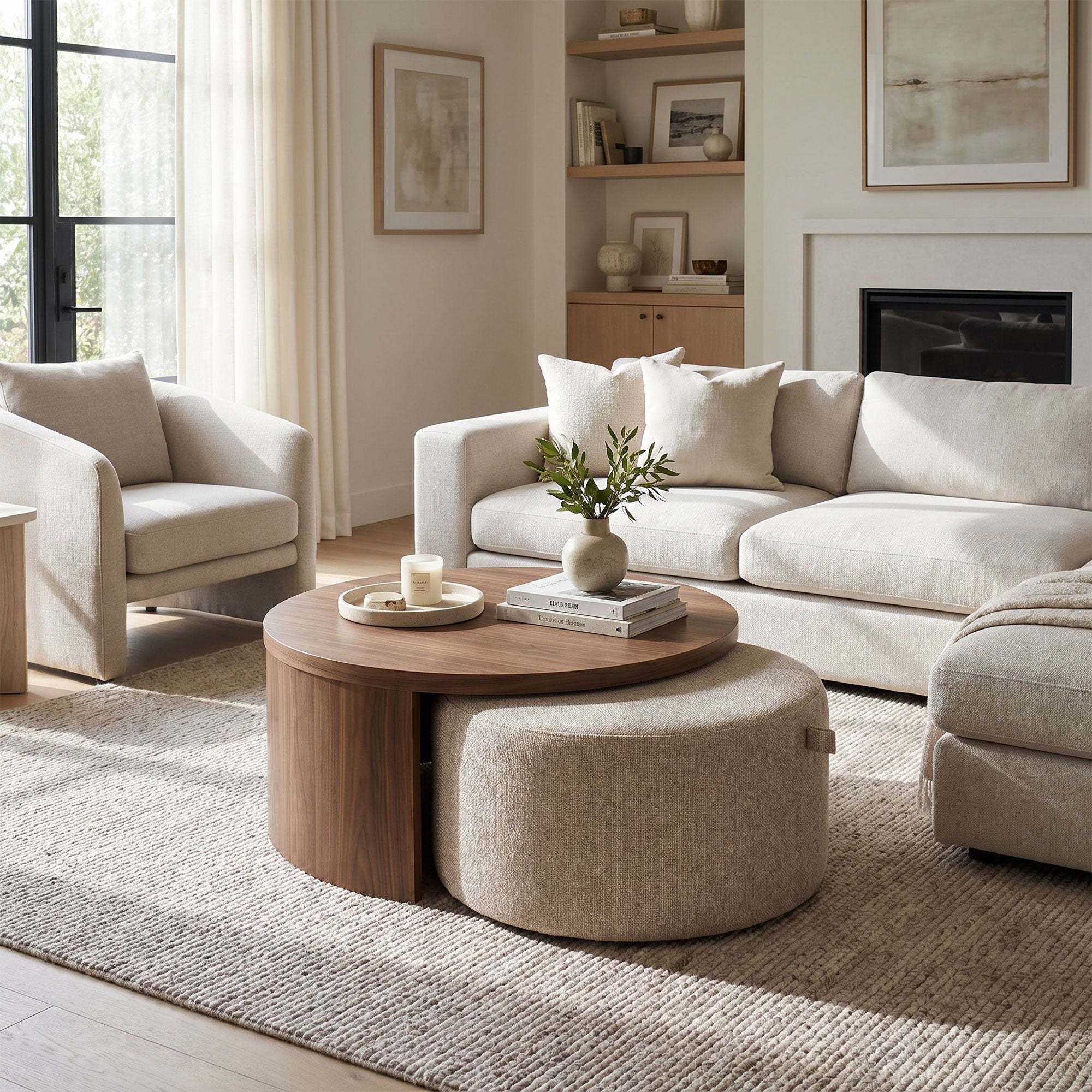 Warwick - Wood Coffee Table With Footstool