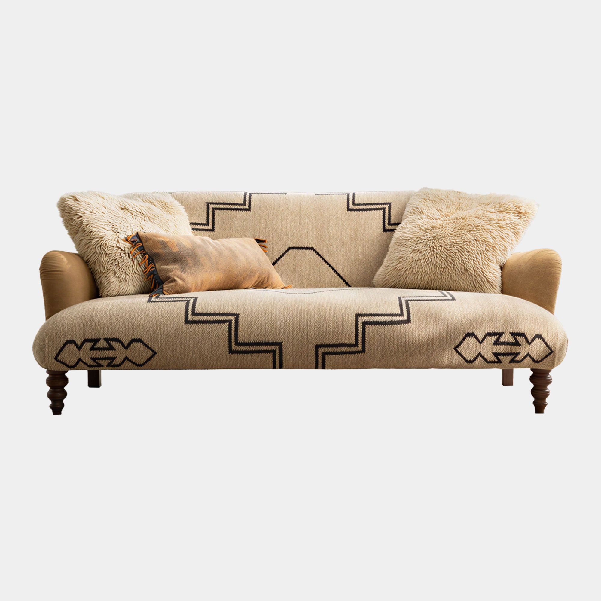 Dakota - 3 Seat Sofa, Comanche Raw Hide Leather and Cherokee Fabric